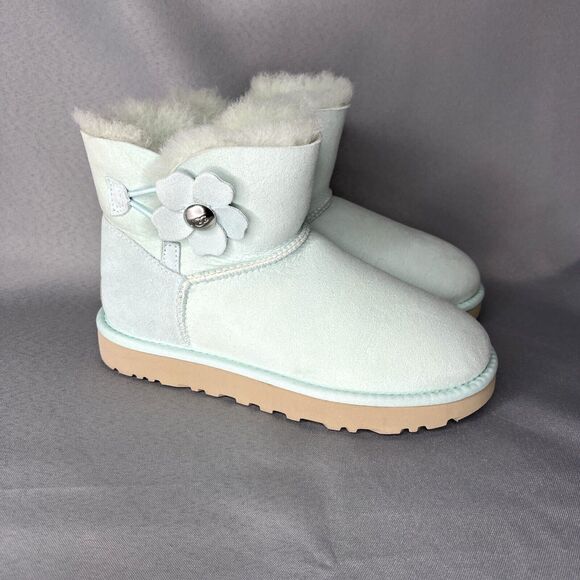 UGG Shoes - Women's UGG Boots Mini Bailey Poppy Aqua Suede Coquette Light Green Blue Size 6